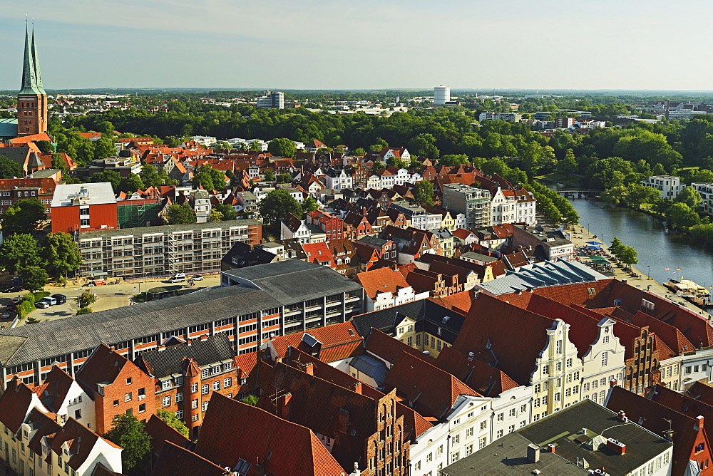 Aerial view of Lubeck, Schleswig-Holstein, Germany, Europe