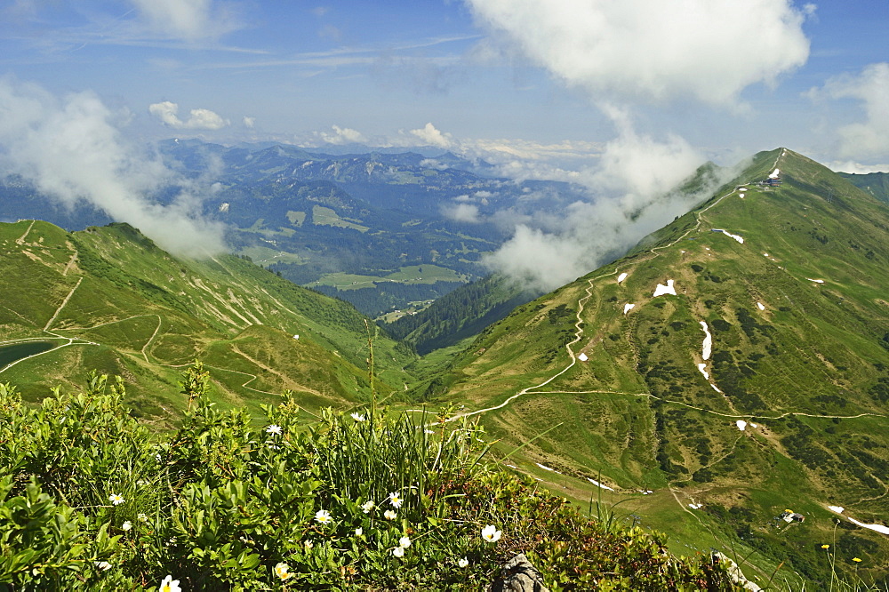 View of Fellhorn from Kanzelwand, Kleines Walsertal, Austria, Europe