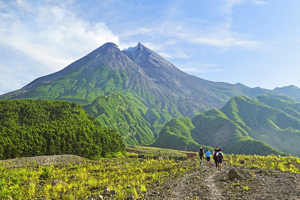 Hikers at Mount Merapi, Java, Indonesia, Southeast Asia, Asia