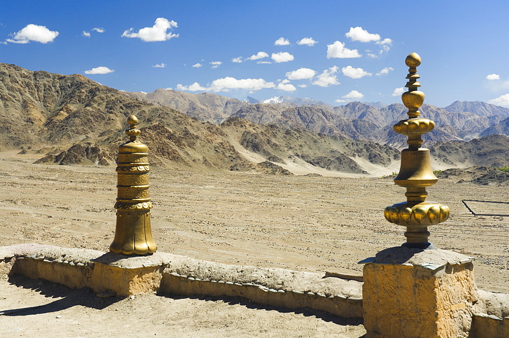 Indus Valley and Ladakh Range seen from Tikse (Tiksay) gompa (monastery), Tikse (Tiksay), Ladakh, Indian Himalayas, India, Asia