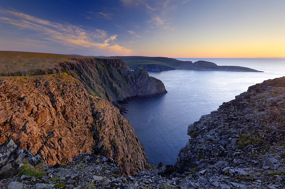 Sunset over Nordkapp, North Cape, Mageroya Mahkaravju island, Norway