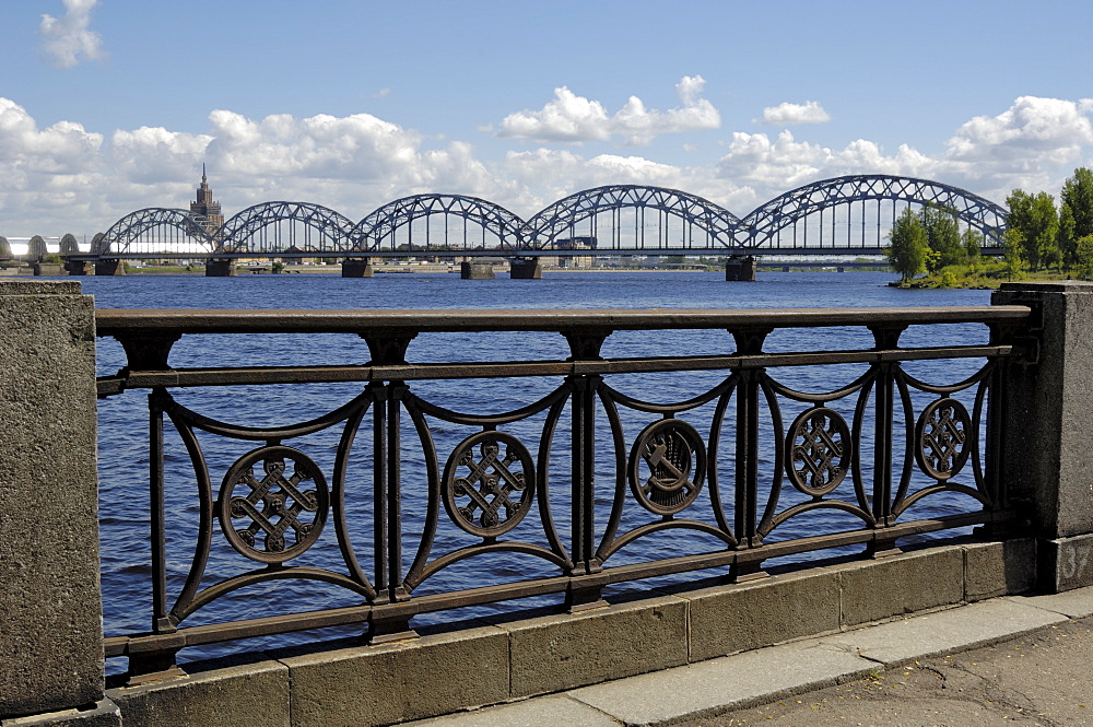 Railway bridge over the river Daugava, Riga, Latvia, Baltic States, Europe