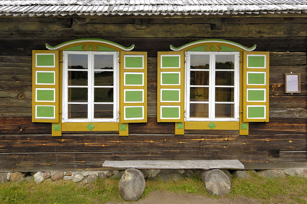 Window detail of a traditional Lithuanian farmstead from the Zemaitija region, Lithuanian Open Air Museum, Rumsiskes, near Kaunas, Lithuania, Baltic States, Europe