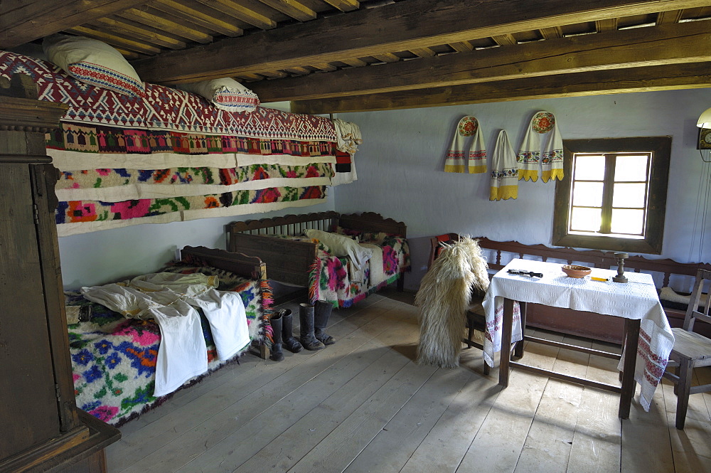 Interior of peasant homestead from Maramures, Astra Museum of Traditional Folk Civilization, Dumbrava, Sibiu, Transylvania, Romania, Europe