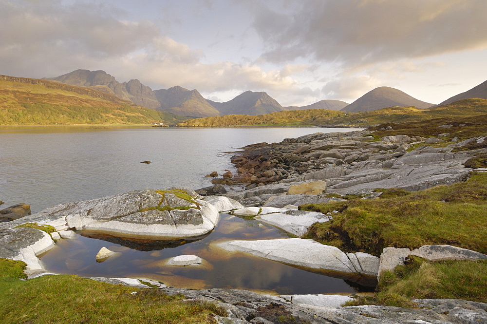 Cullin Mountains from Loch Slapin, Isle of Skye, Inner Hebrides, Scotland, United Kingdom, Europe