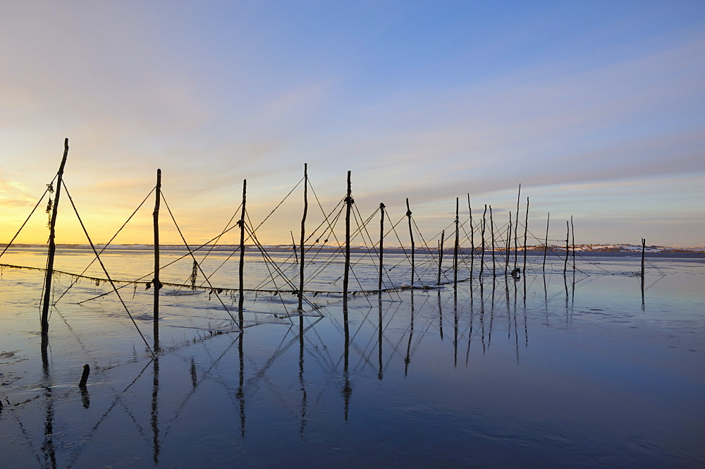 Salmon fishing nets, Solway Firth, near Creetown, Dumfries and Galloway, Scotland, United Kingdom, Europe