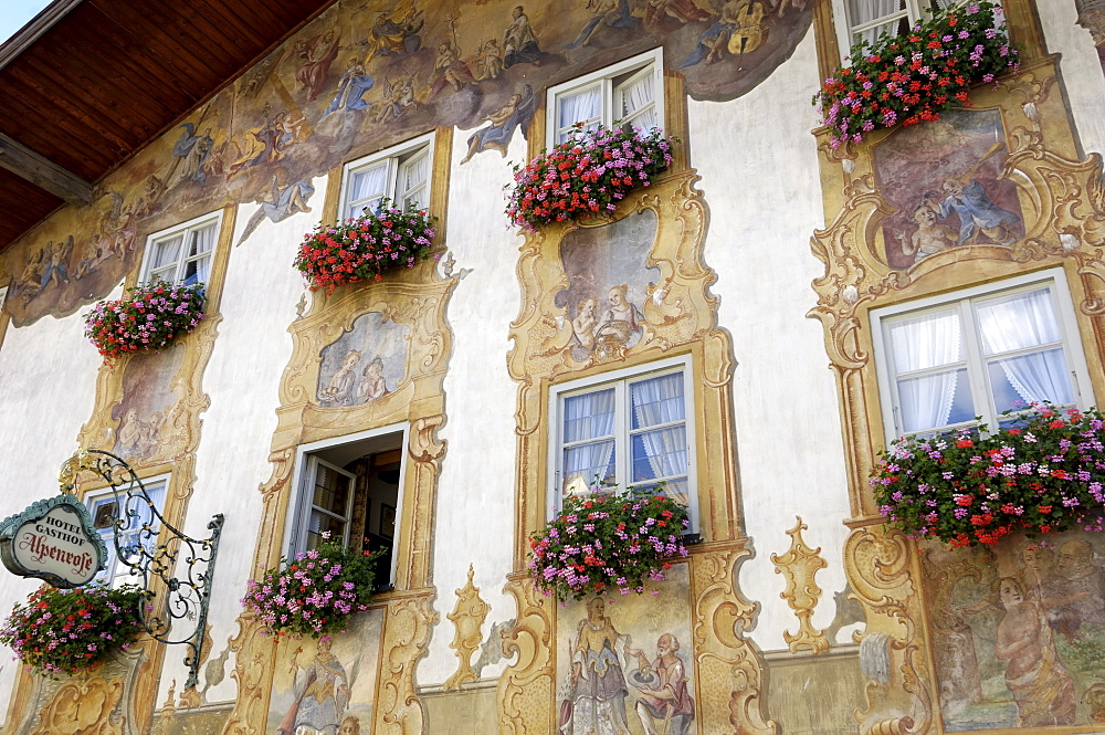 Decorated buildings, Mittenwald, Bavaria (Bayern), Germany, Europe