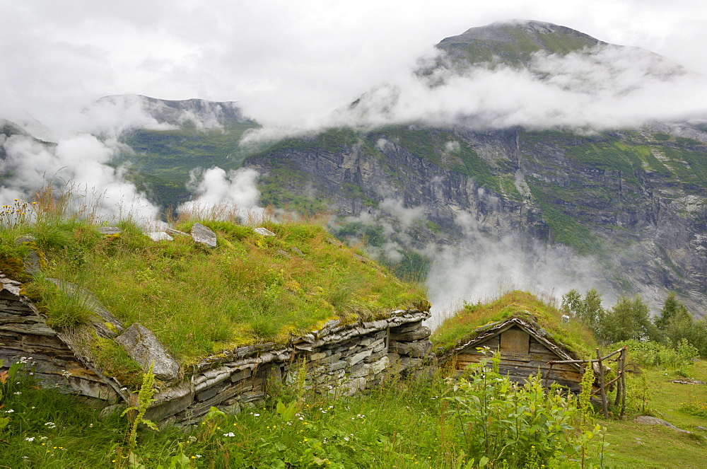 Homlongsaetra mountain farm, Geirangerfjorden near Geiranger, UNESCO World Heritage Site, More og Romsdal, Norway, Scandinavia, Europe