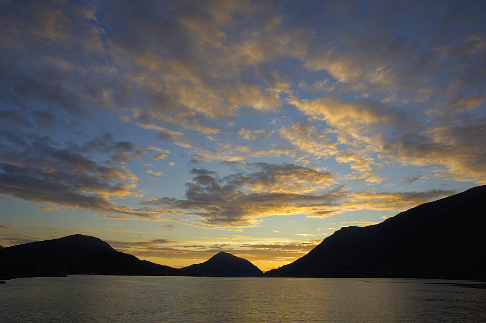 Sunset over Orstafjorden, Orsta, More og Romsdal, Norway, Scandinavia, Europe