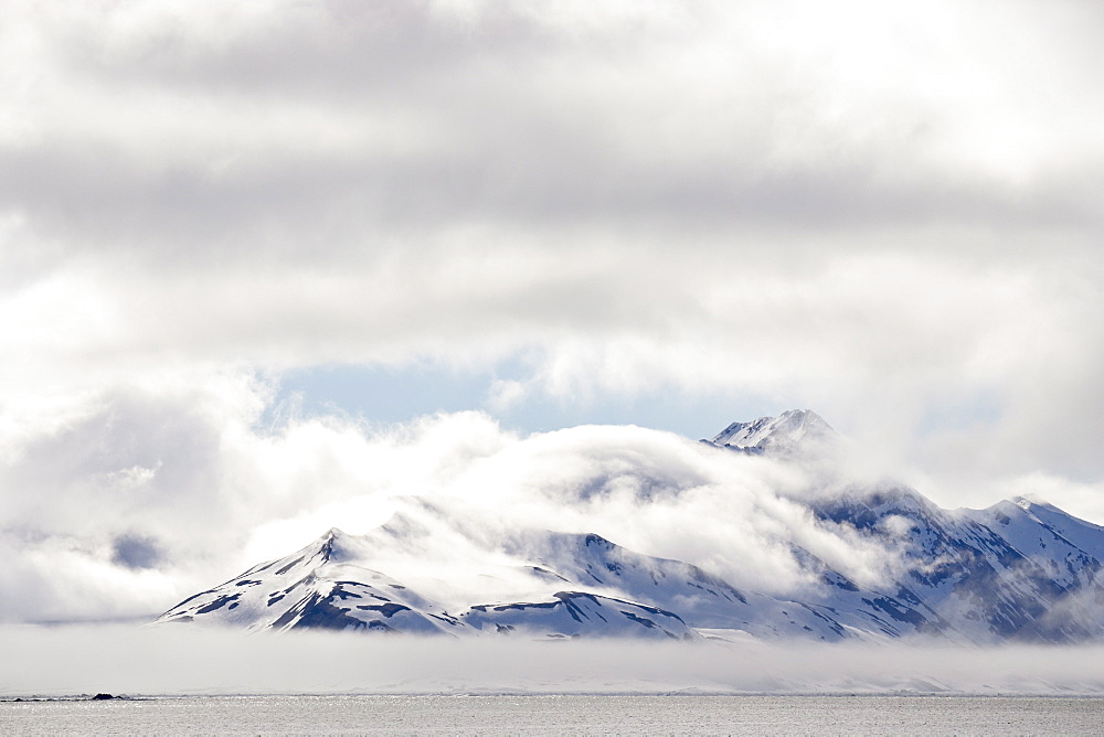 Cloud-covered mountains near Hornsund, Svalbard Islands, Arctic, Norway, Europe