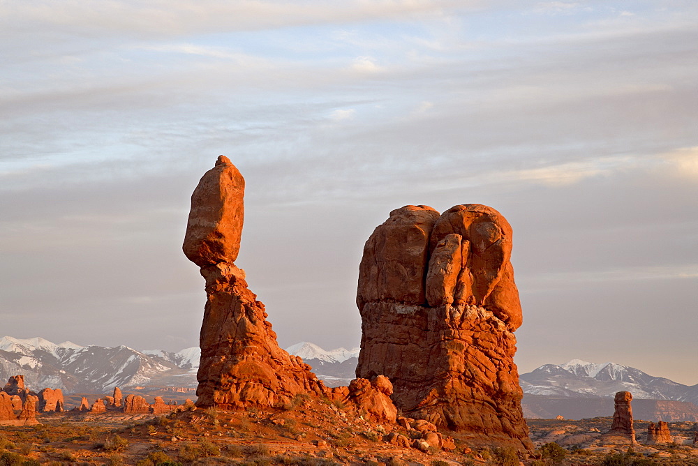 Balanced Rock at sunset, Arches National Park, Utah, United States of America, North America