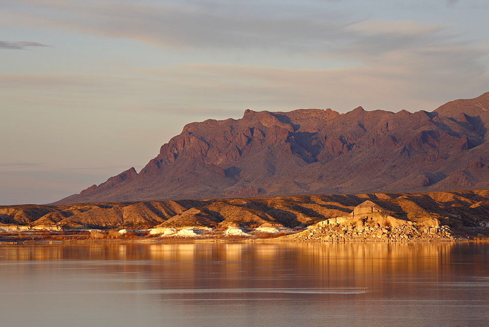 Mountains and clouds on the east side of Elephant Butte Lake before sunset, Elephant Butte Lake State Park, New Mexico, United States of America, North America