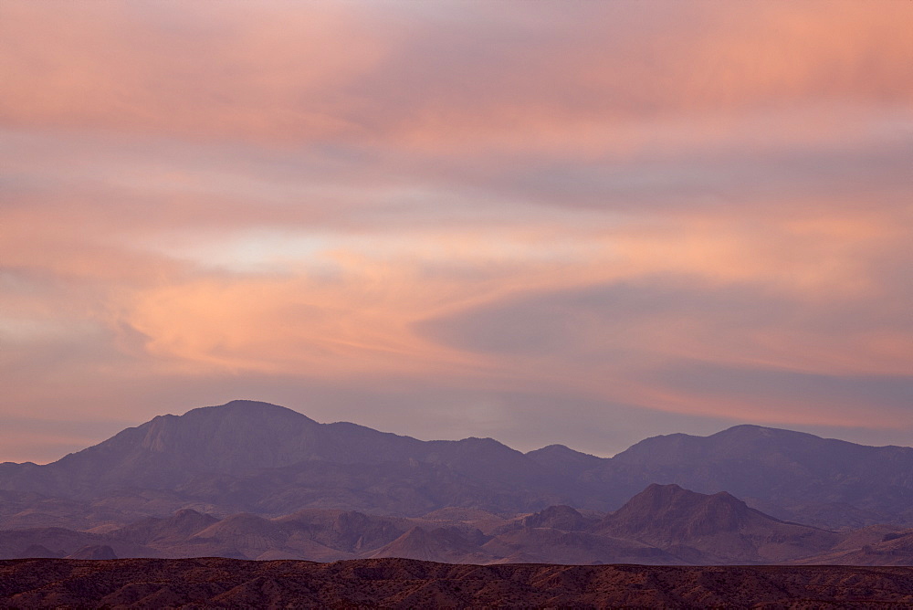 Orange and pink clouds at sunset, Elephant Butte Lake State Park, New Mexico, United States of America, North America