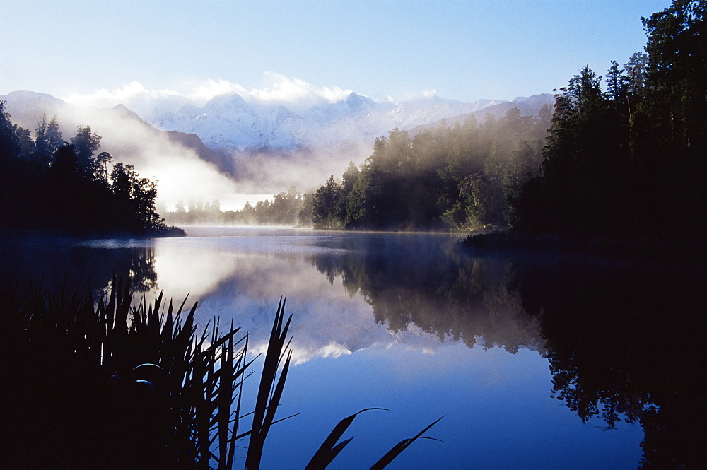 Lake Matheson at dawn, with reflection of the Southern Alps, Westland, South Island, New Zealand, Pacific