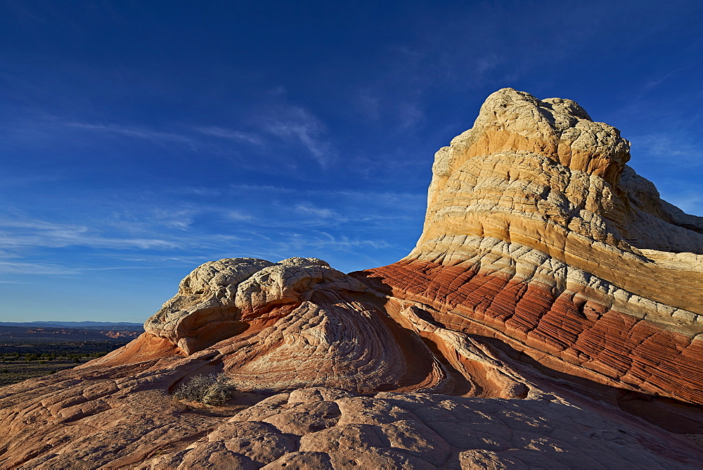 White, tan, and red sandstone butte, White Pocket, Vermilion Cliffs National Monument, Arizona, United States of America, North America