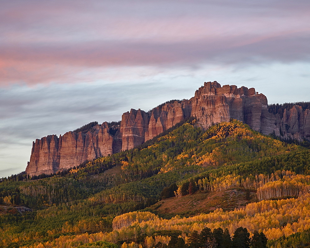 Owl Creek Pass palisade with fall color, Uncompahgre National Forest, Colorado, United States of America, North America