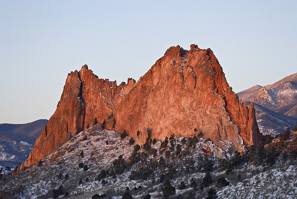 Cathedral Rock with snow, Garden Of The Gods, Colorado Springs, Colorado, United States of America, North America