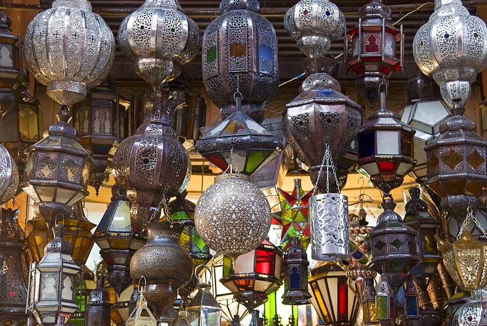 Lanterns for sale in the souk, Marrakech (Marrakesh), Morocco, North Africa, Africa