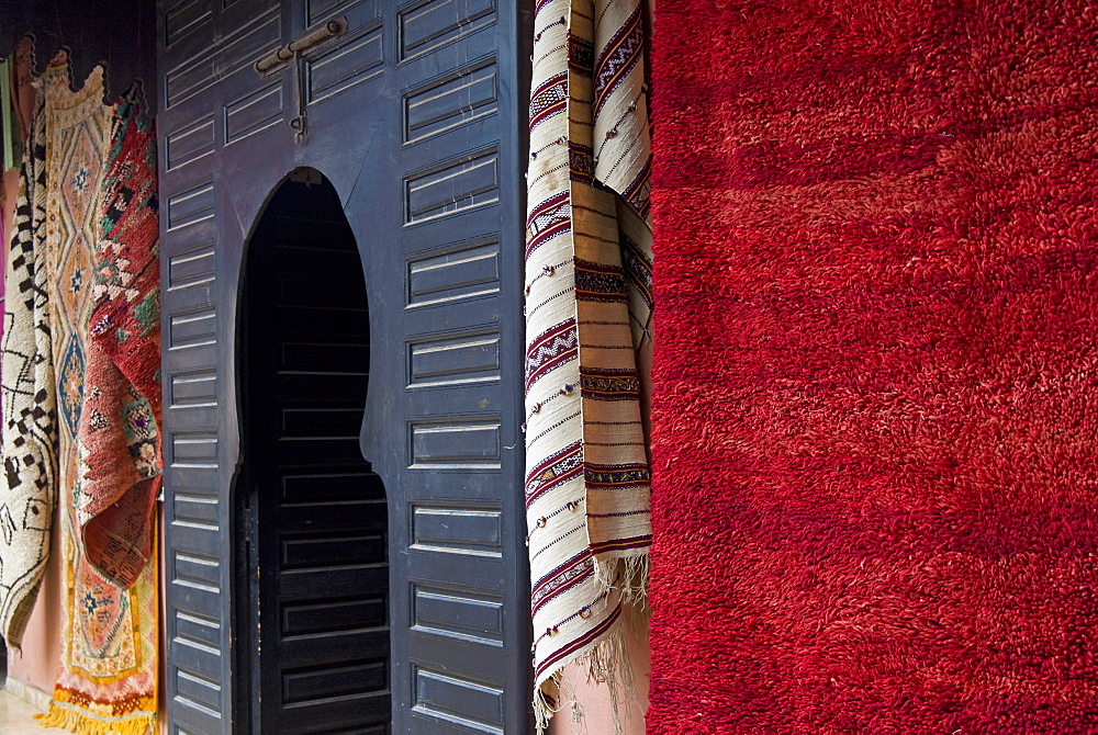 Carpets for sale in the souk, Marrakech (Marrakesh), Morocco, North Africa, Africa