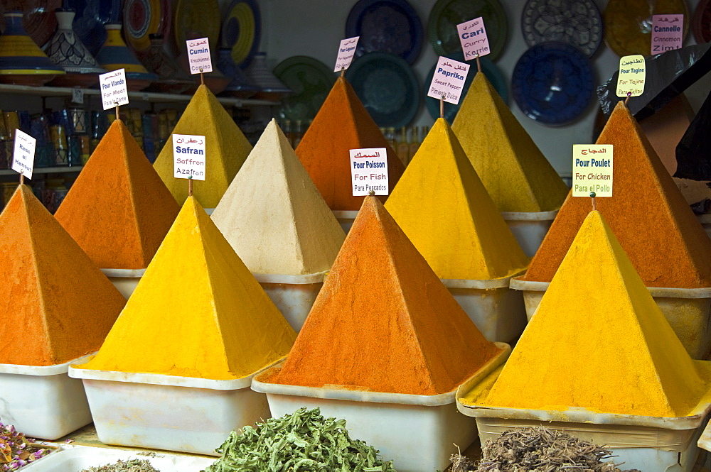 Spices for sale in the Old City, Essaouira,  Morocco, North Africa, Africa