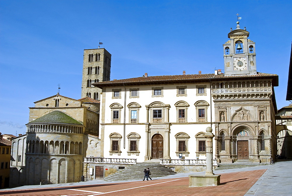 The building of Fraternita dei Laici and Church of Santa Maria della Pieve, Piazza Vasari (Piazza Grande), Arezzo, Tuscany, Italy, Europe