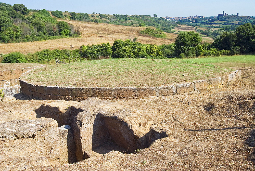 Etruscan Necropolis of Ara del Tufo, Tumulus Tomb, Tuscania, Viterbo, Lazio, Latium, Italy, Europe