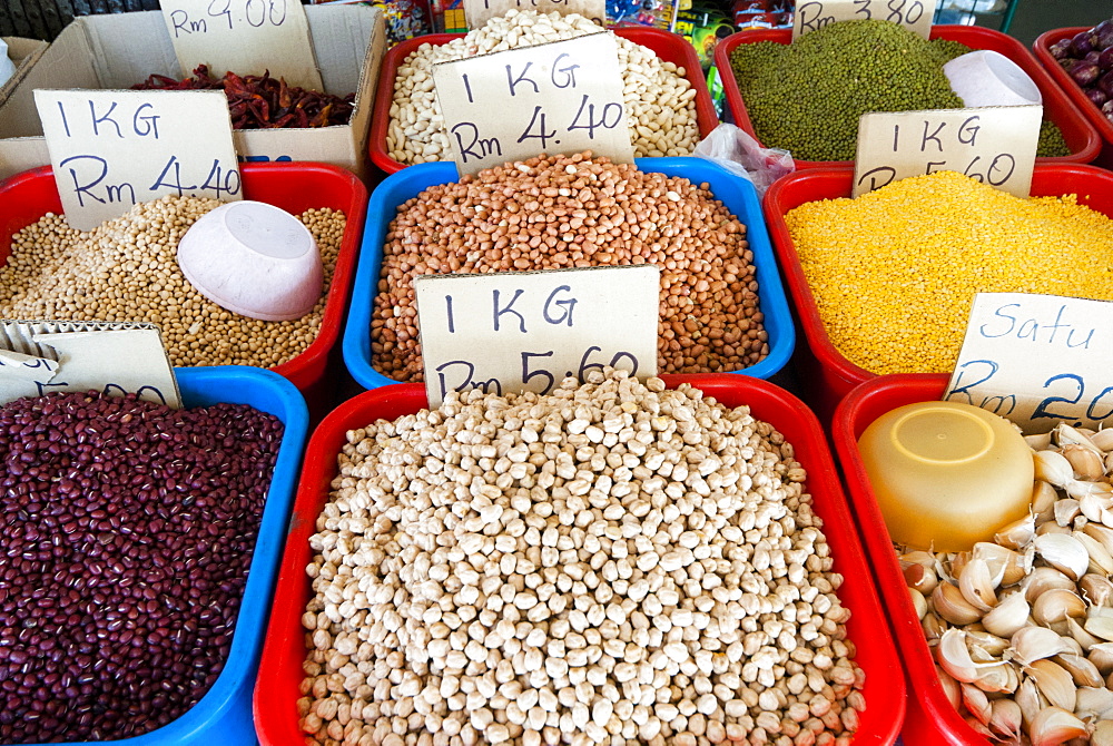 Dried legumes, Food Market, Kuching, Sarawak, Malaysian Borneo, Malaysia,  Southeast Asia, Asia,