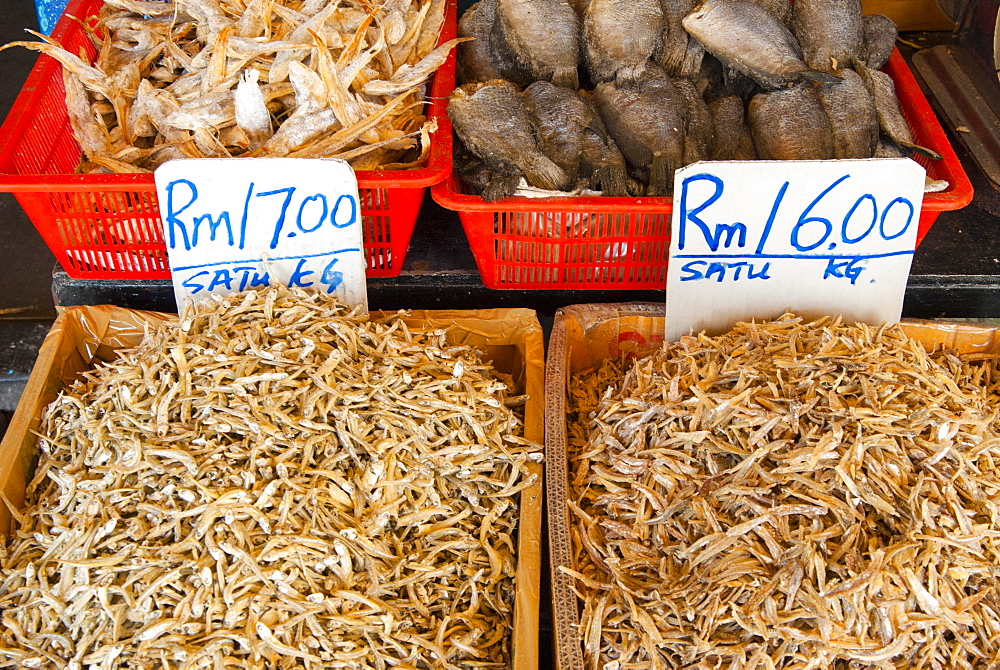 Dried fish, Food market, Kuching, Sarawak, Malaysian Borneo, Malaysia, Southeast Asia, Asia