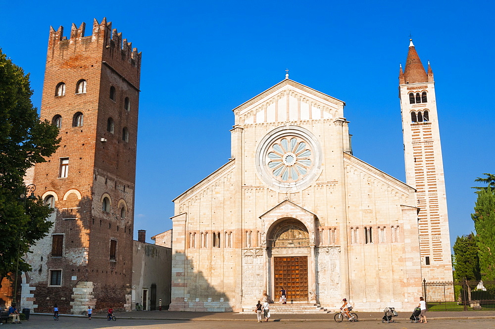 Tower of the Abbey, Church of San Zeno Maggiore, Verona, UNESCO World Heritage Site, Veneto, Italy, Europe