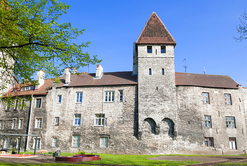 The old city walls of the Old Town of Tallinn, UNESCO World Heritage Site, Estonia, Baltic States, Europe