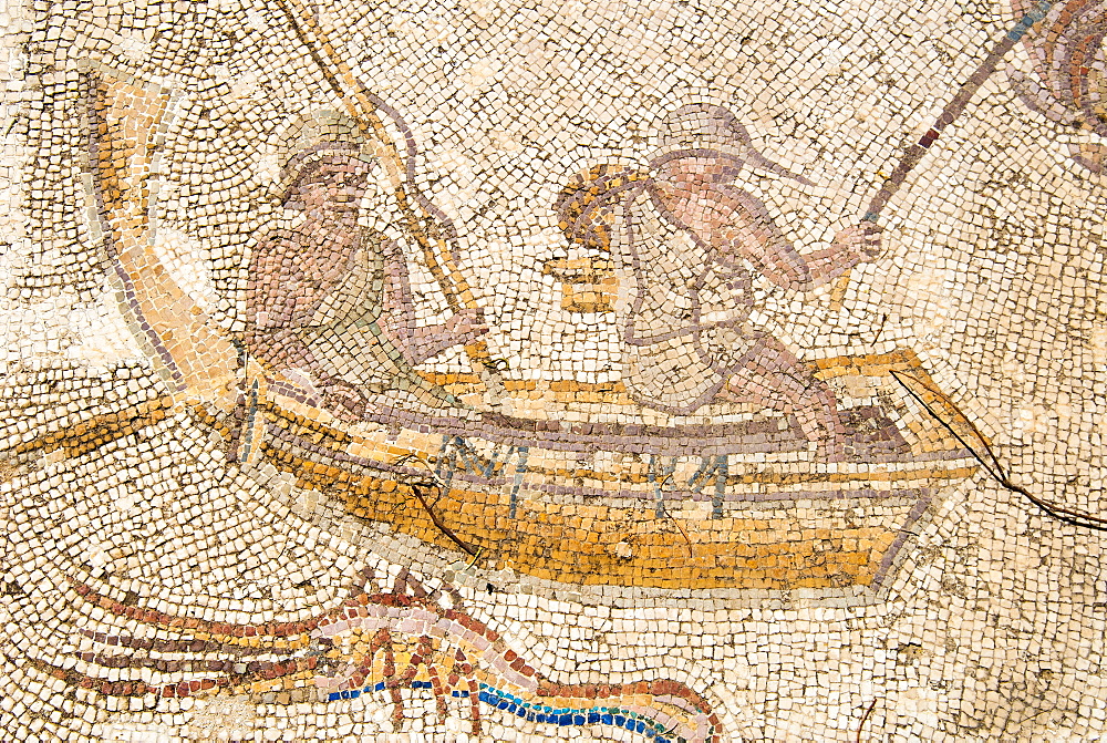 Mosaic of fishermen, Utica Punic and Roman archaeological site, Tunisia, North Africa, Africa