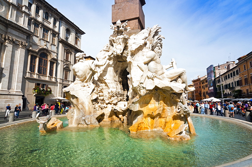 Fontana dei Quattro Fiumi, Piazza Navona, Rome, Unesco World Heritage Site, Latium, Italy, Europe