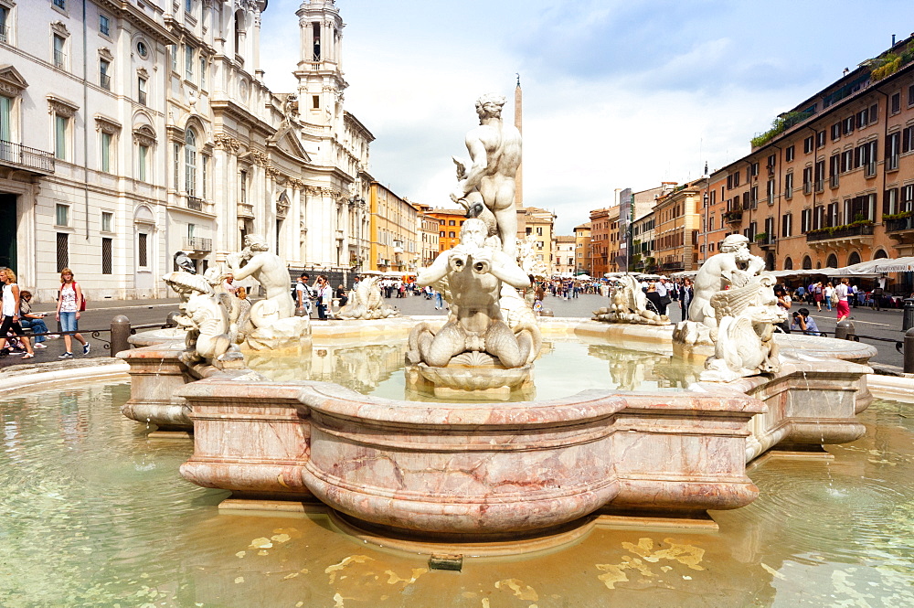 The Moor Fountain (Fontana del Moro), Piazza Navona, Rome, Unesco World Heritage Site, Latium, Italy, Europe