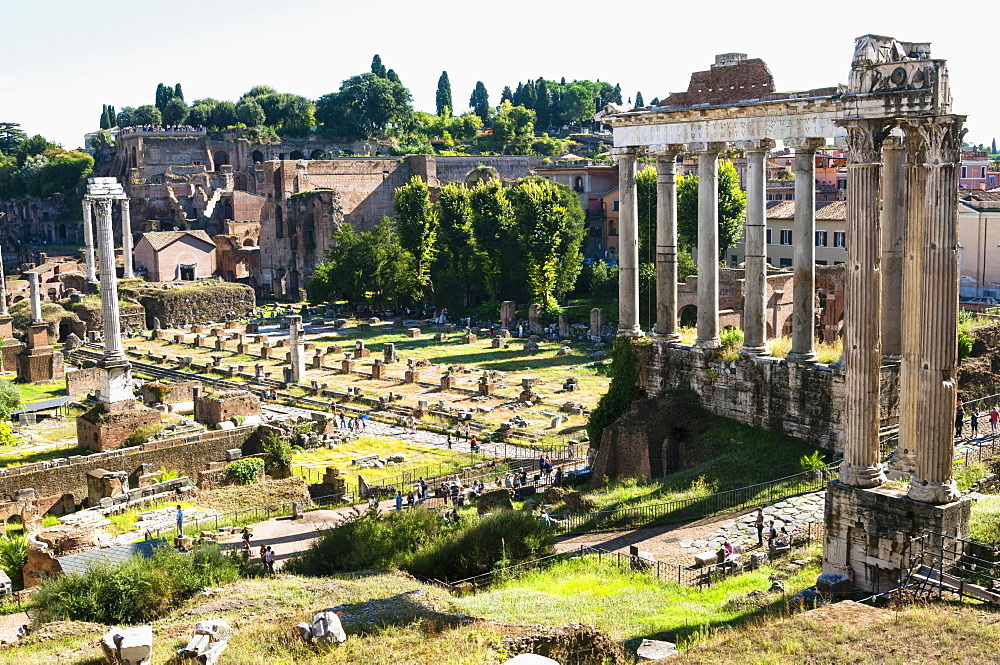 Roman Forum with the Temple of Saturn, Rome, UNESCO World Heritage Site, Lazio, Italy, Europe