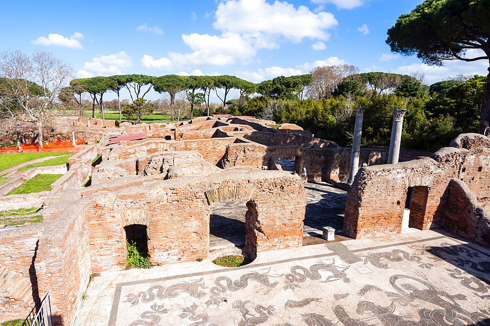 Terme di Nettuno (Baths of Neptune), Mosaics of Neptune, Ostia Antica archaeological site, Ostia, Rome province, Lazio, Italy, Europe