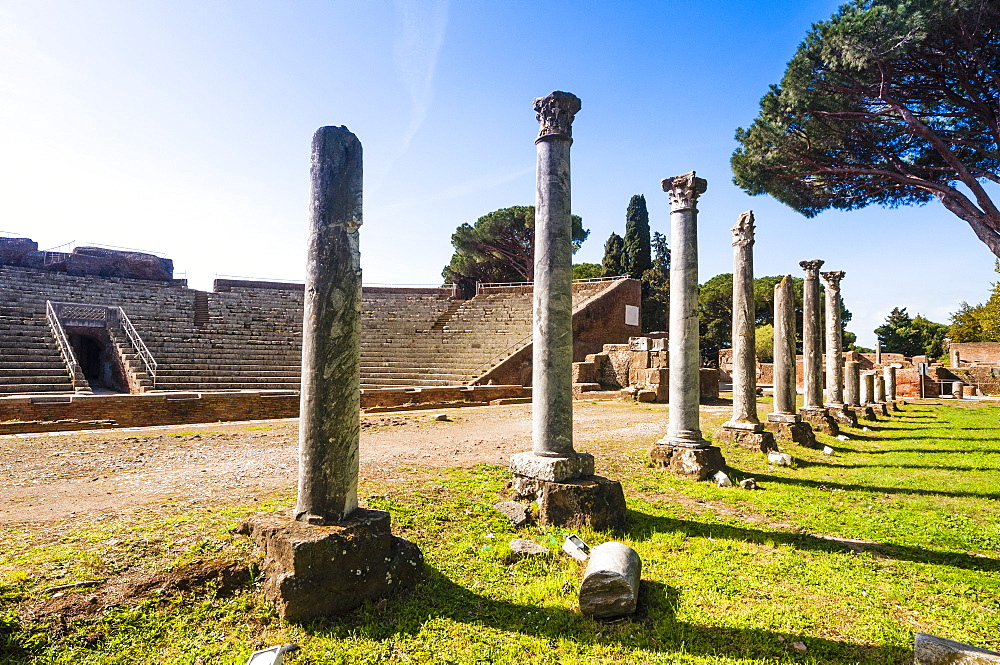 Theater, Ostia Antica archaeological site, Ostia, Rome province, Lazio, Italy, Europe