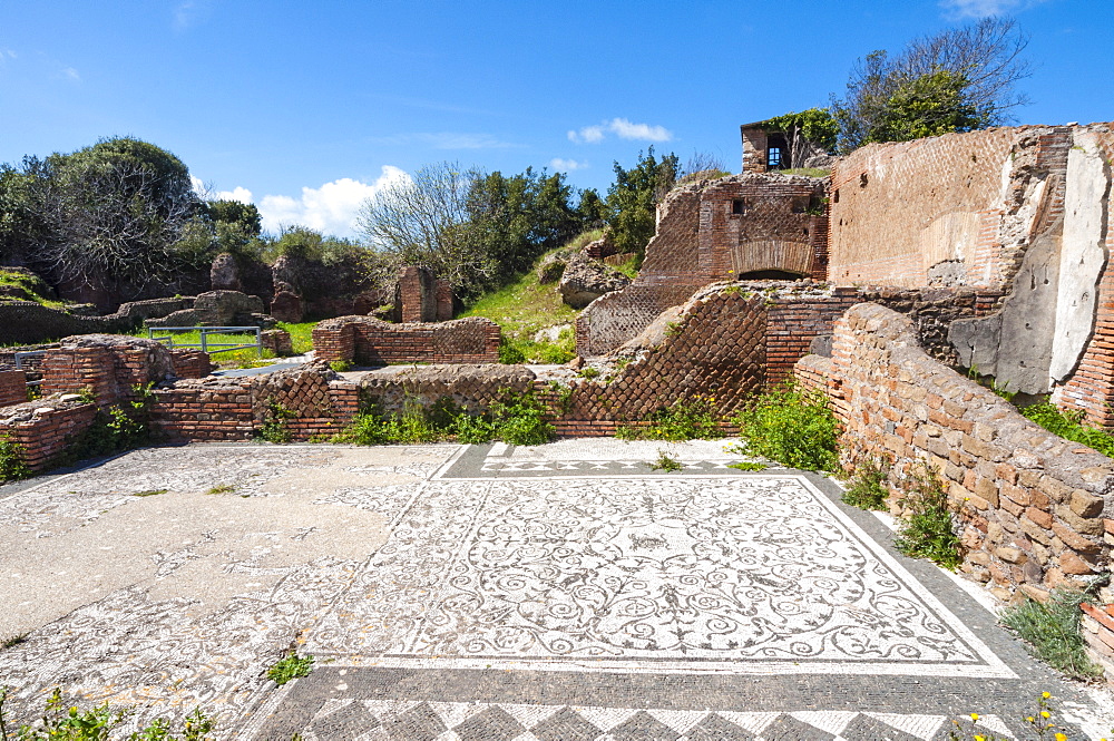 Mosaic of Medusa, Block of Bacchus and Arianna, Ostia Antica archaeological site, Ostia, Rome province, Lazio, Italy, Europe