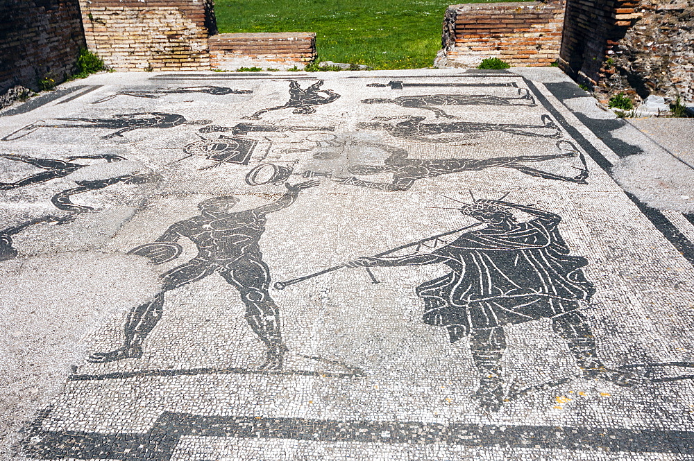 Mosaics, Terme di Porta Marina, Ostia Antica archaeological site, Ostia, Rome province, Lazio, Italy, Europe