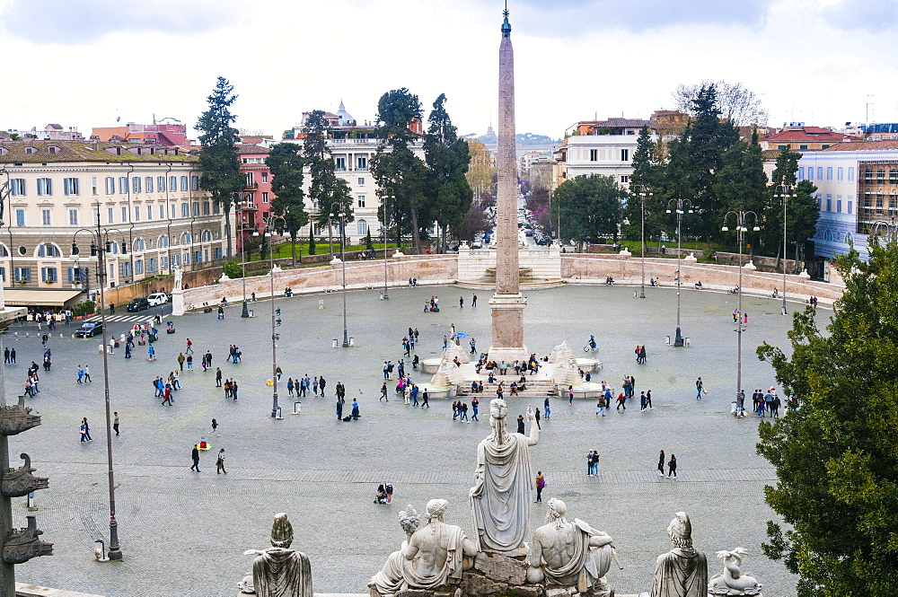 Piazza del Popolo, Egyptian obelisk and Four lions' fountain, Rome, Lazio, Italy, Europe