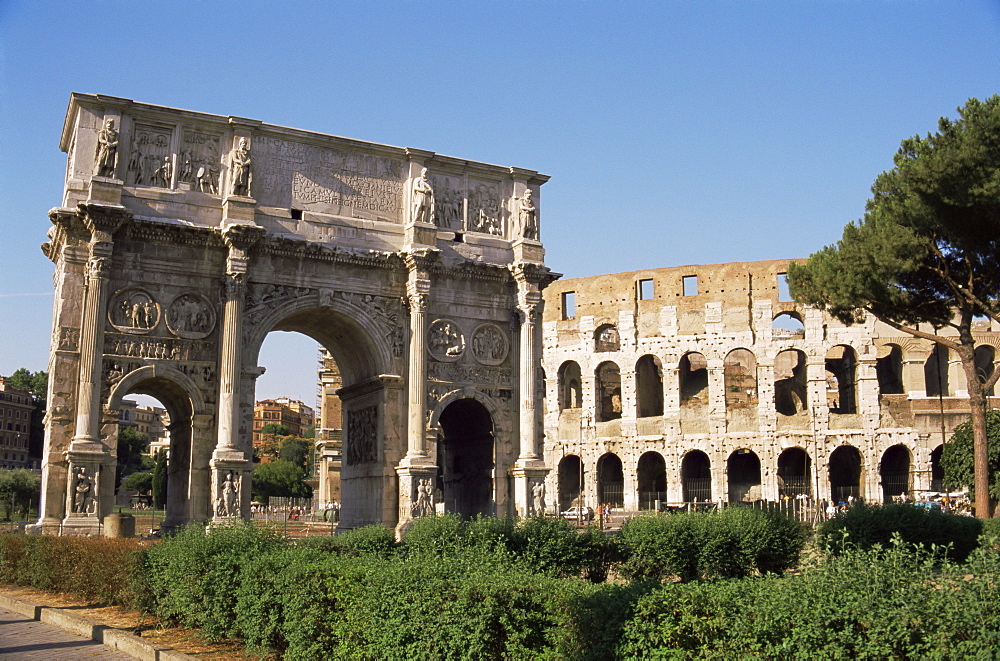 The Colosseum and Arch of Constantine, Rome, Lazio, Italy, Europe