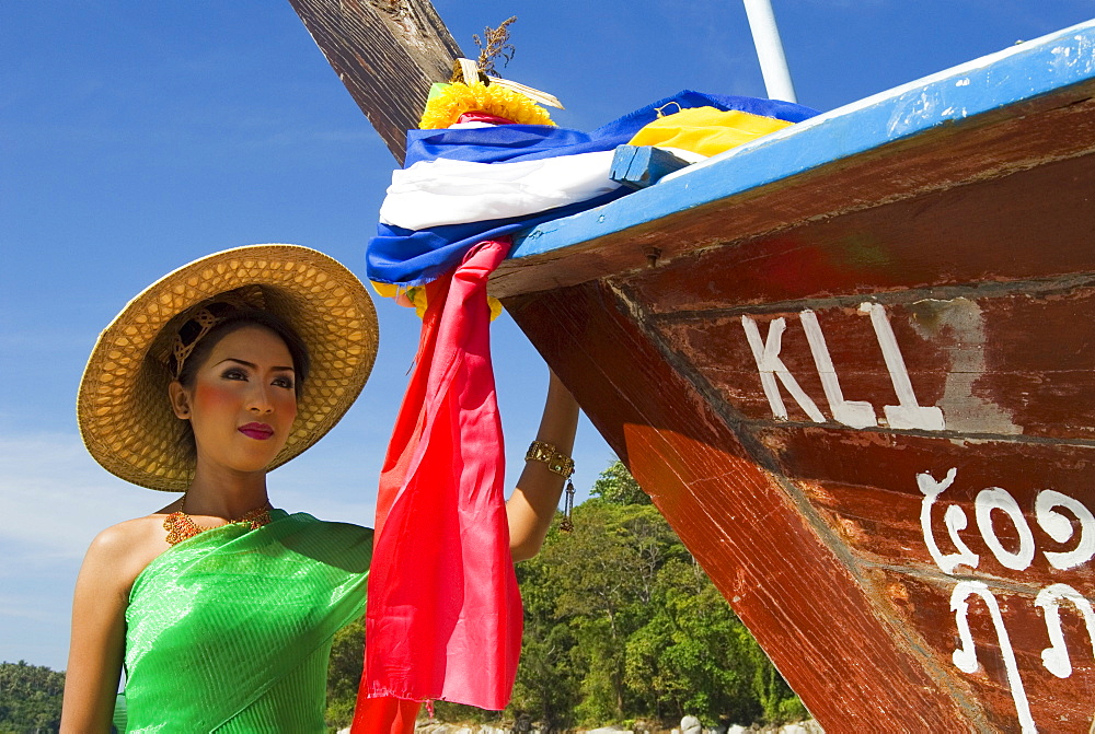 Girl in traditional Thai clothes, Phuket, Thailand, Southeast Asia, Asia