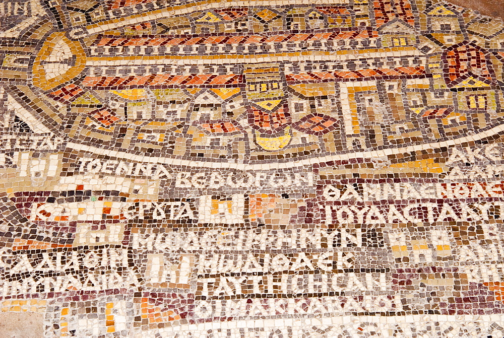 Mosaics showing map of Palestine, St. George Orthodox Christian Church, Madaba, Jordan, Middle East