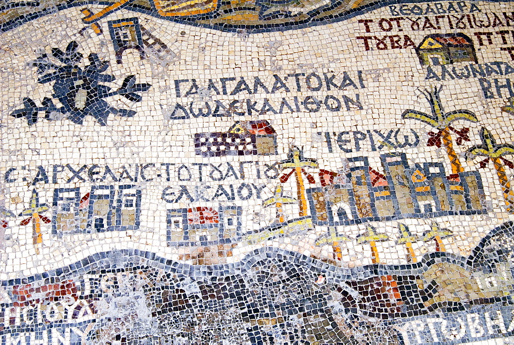 Mosaics showing map of Palestine, St. George Orthodox Christian Church, Madaba, Jordan, Middle East