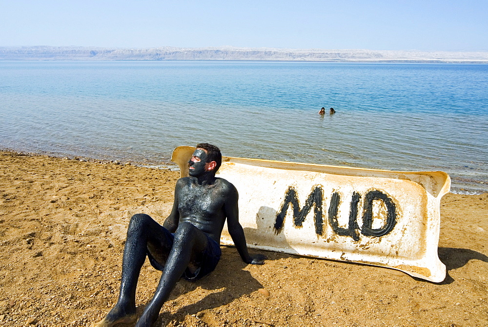 Mud bath, Dead Sea, Jordan, Middle East