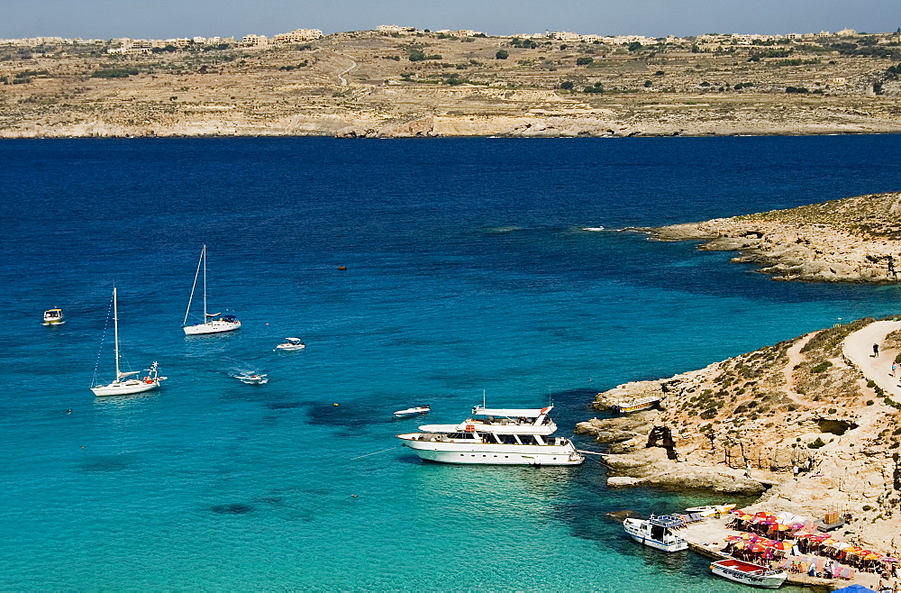 Aerial view of Blue Lagoon, Comino Island, Malta, Mediterranean, Europe