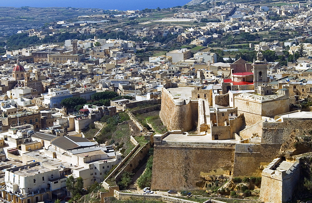 Aerial view of the Citadel, Victoria or Rabat, Gozo Island, Malta, Mediterranean, Europe