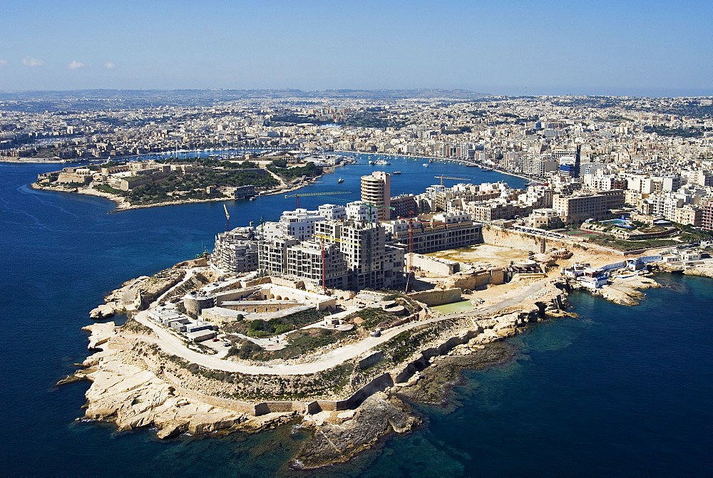 Aerial view of Tigne or Dragutt Point and Manoel Island, Malta, Mediterranean, Europe