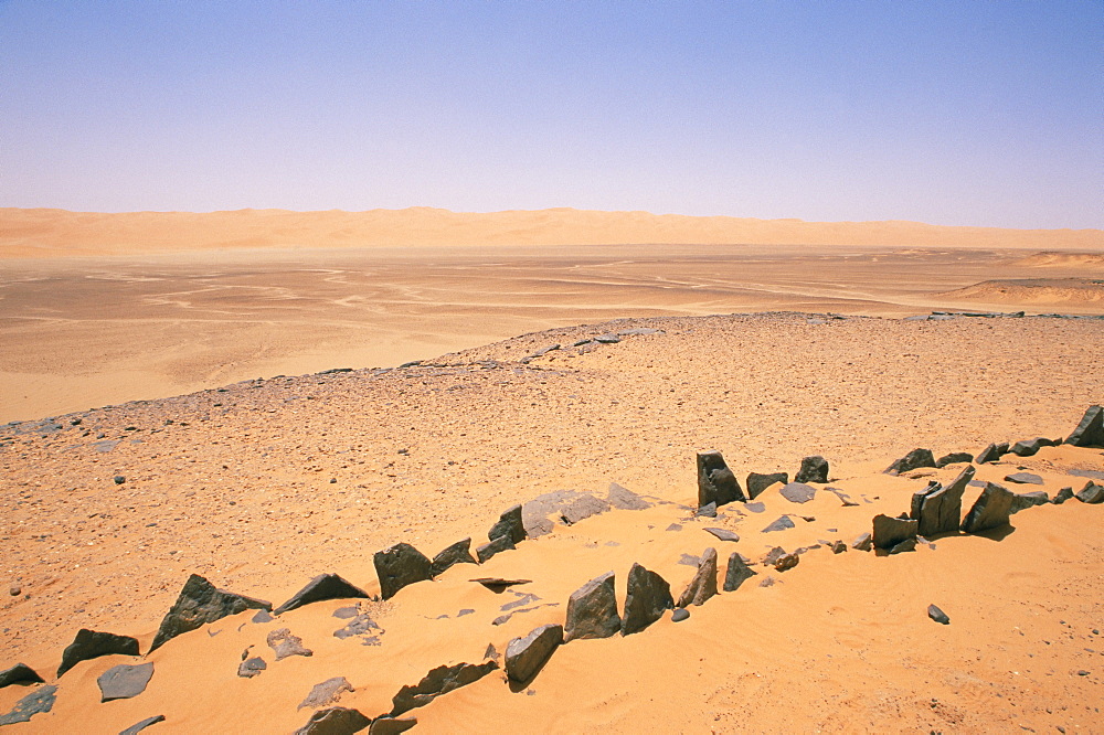 Pre-islamic settlement, Messak Mellet, Southwest Desert, Libya, North Africa, Africa