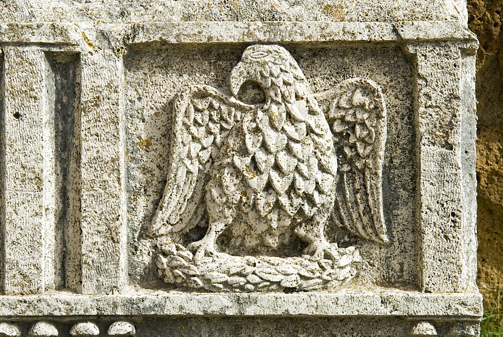 Roman High Relief in the courtyard of San Pietro Church, Tuscania, Viterbo, Latium, Lazio, Italy, Europe