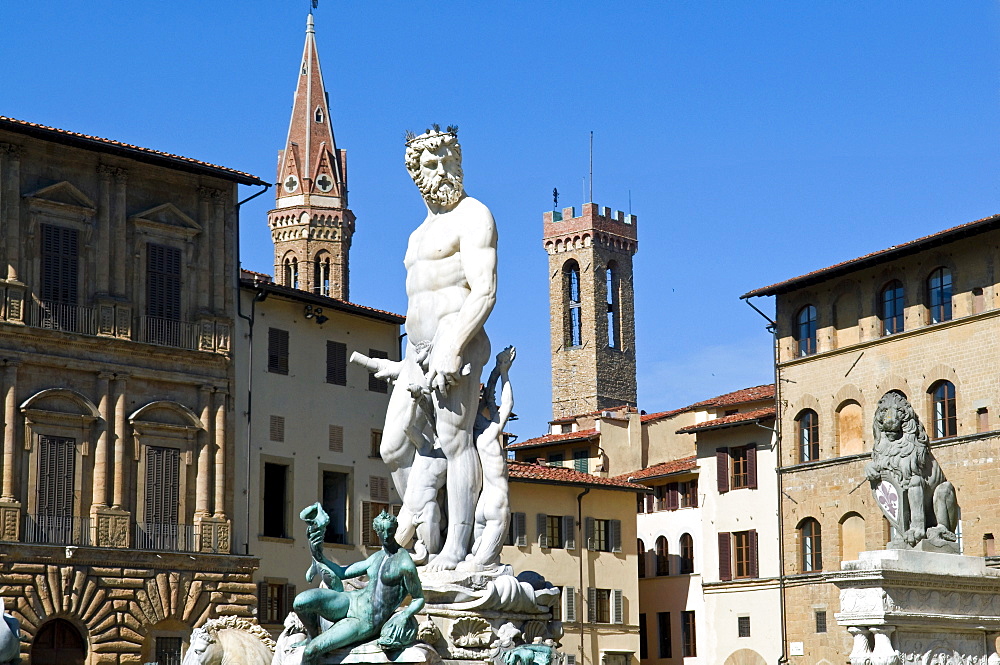 The Neptune (Biancone) statue, Piazza della Signoria, Florence (Firenze), UNESCO World Heritage Site, Tuscany, Italy, Europe